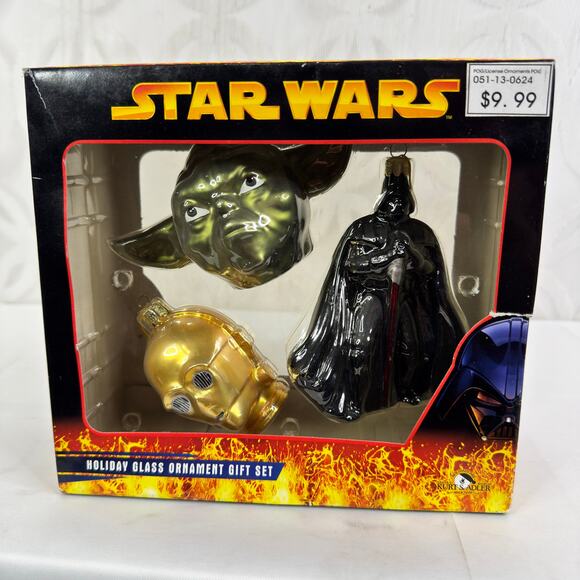 Star Wars Holiday Glass Ornament 2005 Kurt Adler Tin Gift Set Vader,Yoda,C-3PO - Picture 3 of 4
